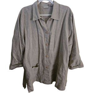 L.L. Bean Vintage 100% Linen Neutral Beige Lagonlook Button Front Tunic Size XL